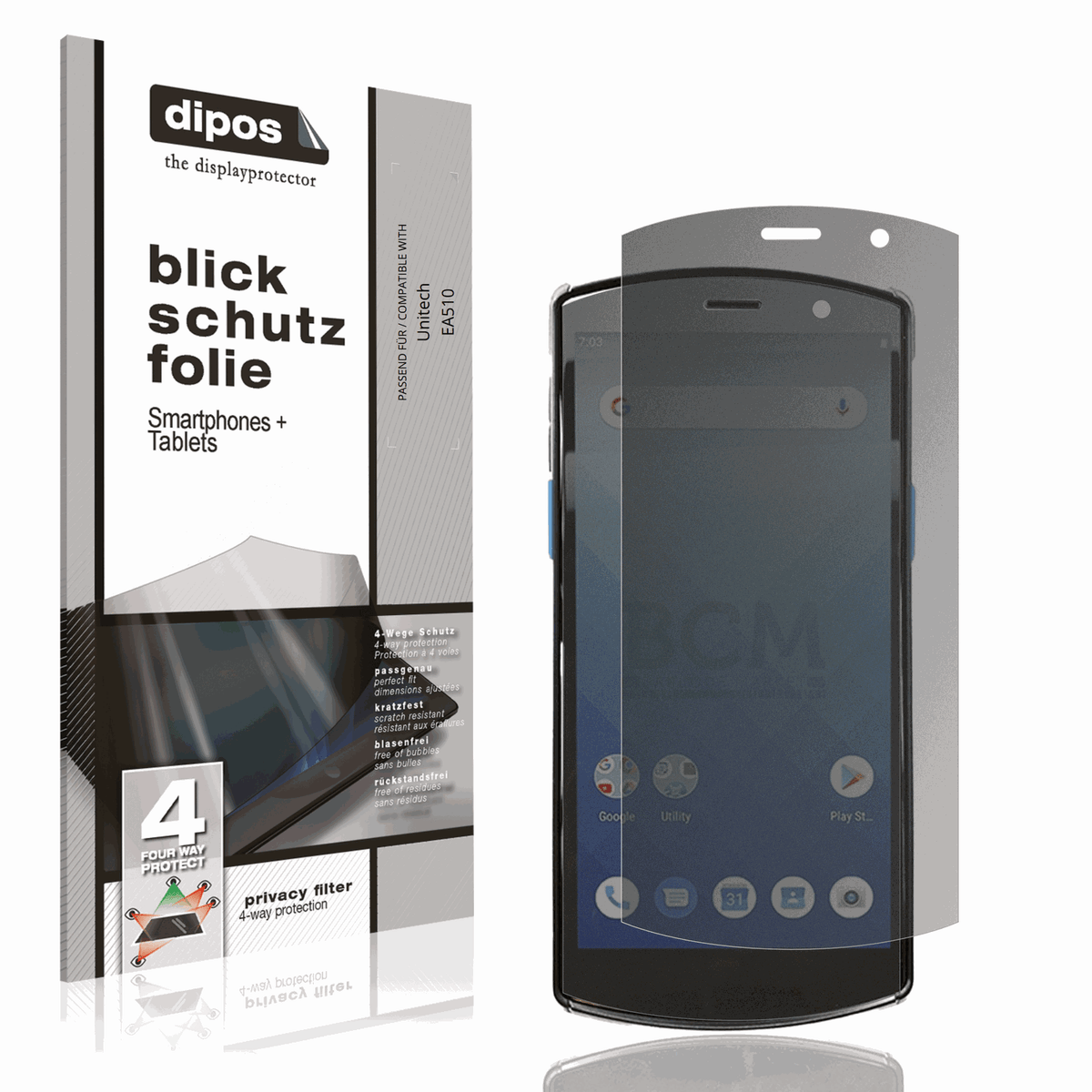 Blickschutzfolie von dipos passend für Unitech EA510, präziser Zuschnitt und blasenfrei montiert