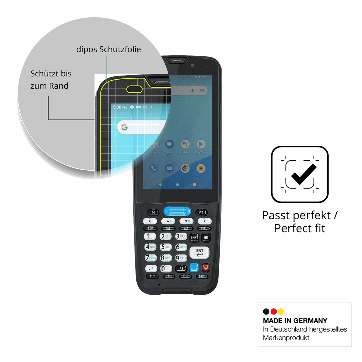Schutz gegen Kratzer auf dem Unitech HT330 Glas durch Schlüssel oder Ähnliches