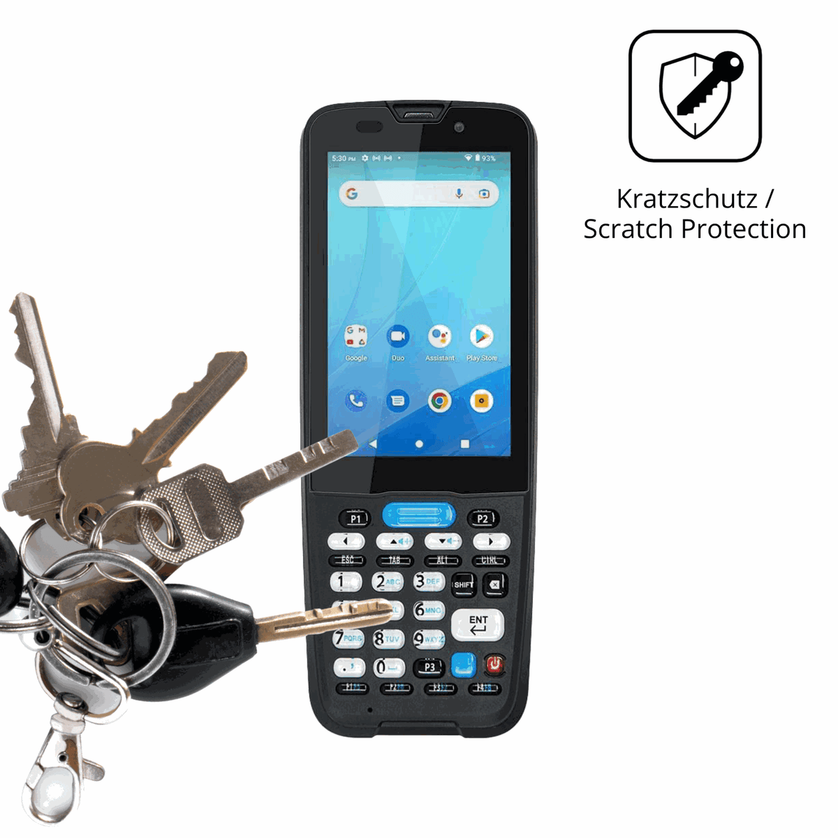 Schutz gegen Kratzer auf dem Unitech HT330 Glas durch Schlüssel oder Ähnliches