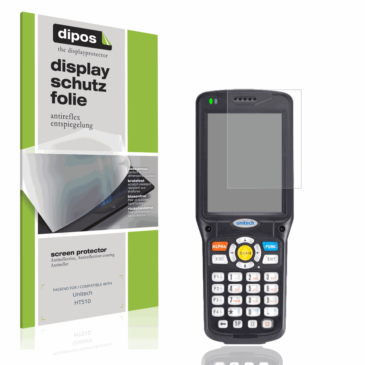 Matte Displayschutzfolie von dipos passend für Unitech HT510, präziser Zuschnitt und blasenfrei montiert