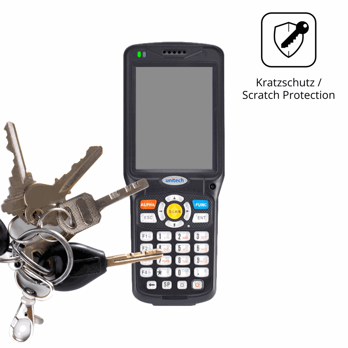 Schutz gegen Kratzer auf dem Unitech HT510 Glas durch Schlüssel oder Ähnliches