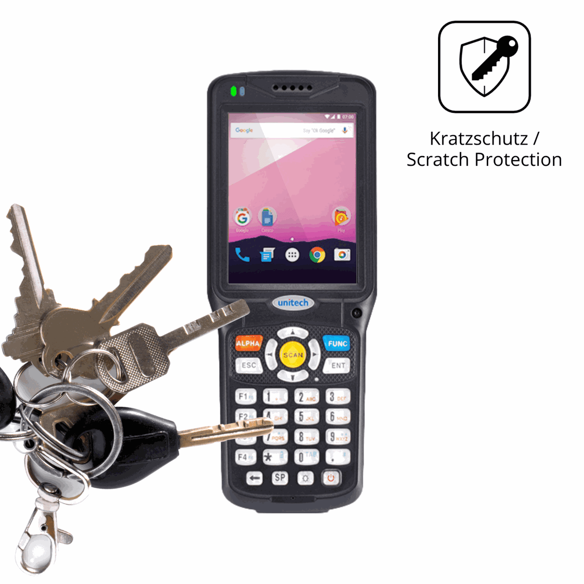 Schutz gegen Kratzer auf dem Unitech HT510A Glas durch Schlüssel oder Ähnliches