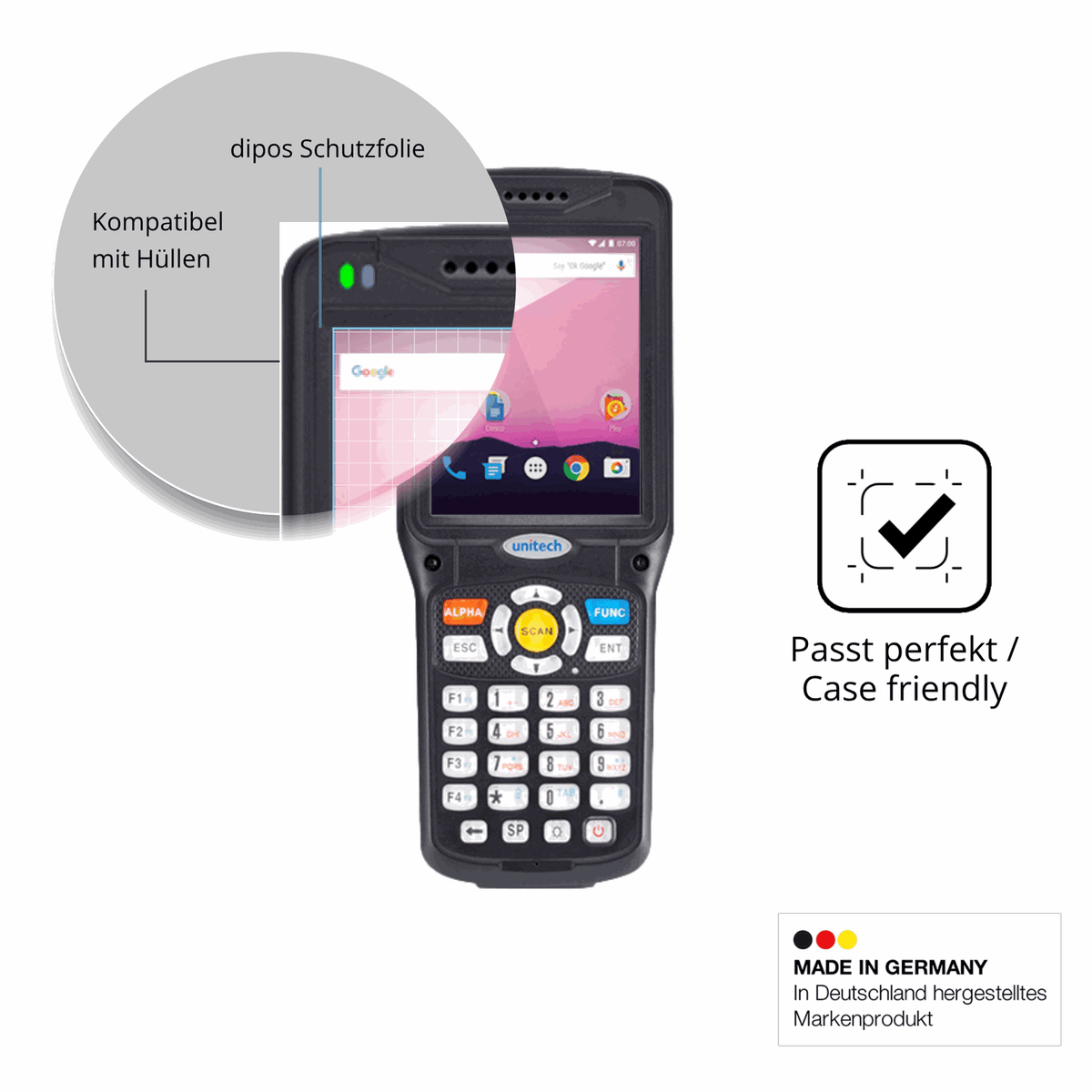 Schutzfolie mit optimaler Passform, zur Verwendung mit Hüllen geeignet