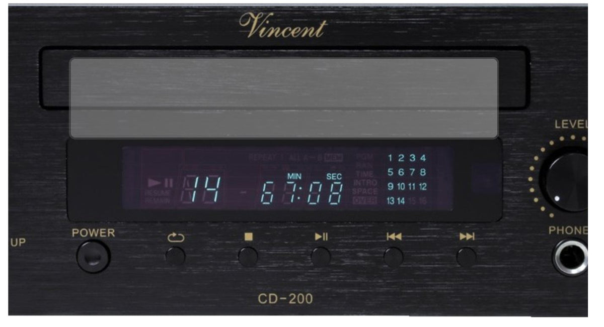 VincentCD-200 mit aufgebrachter dipos Displayschutzfolie, die lästige Fingerabdrücke minimiert