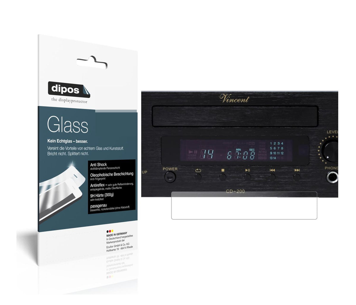 Matte Displayschutzfolie von dipos passend für Vincent CD-200, 9H kratzfest und blasenfrei montiert