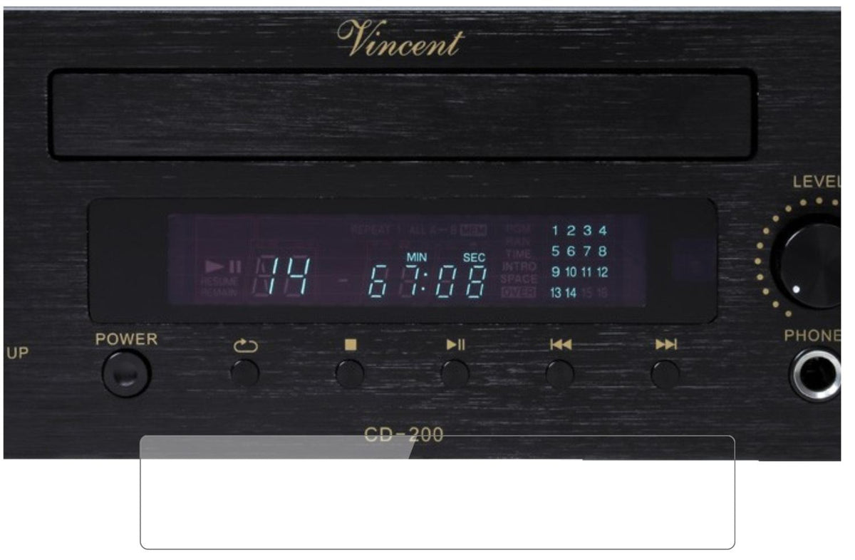 VincentCD-200 mit aufgebrachter dipos Flex Schutzfolie, glasklare Darstellung ohne Einschränkungen