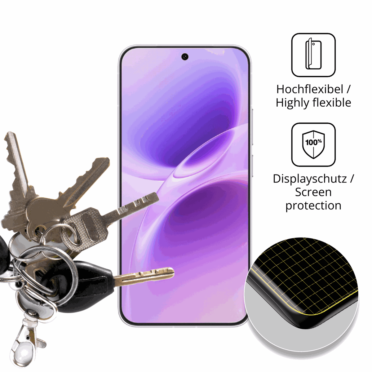 dipos Displayschutz für Vivo S50 Pro mini, transparente Oberfläche, perfekte Passform auch für die Rundungen