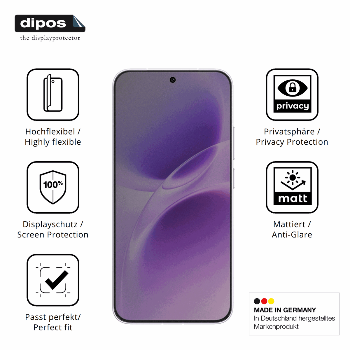Flexible TPU-Folie passend zugeschnitten für Vivo S50, mit Privatsphäre-Schutz durch Sichtschutz-Folie