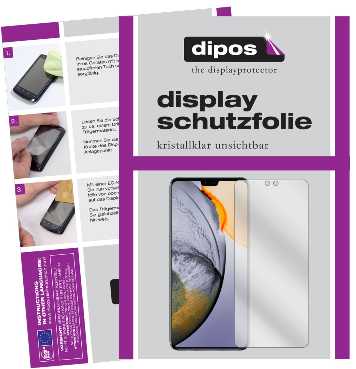 Klare Displayschutzfolie von dipos passend für Vivo S7 5G, präziser Zuschnitt und blasenfrei montiert