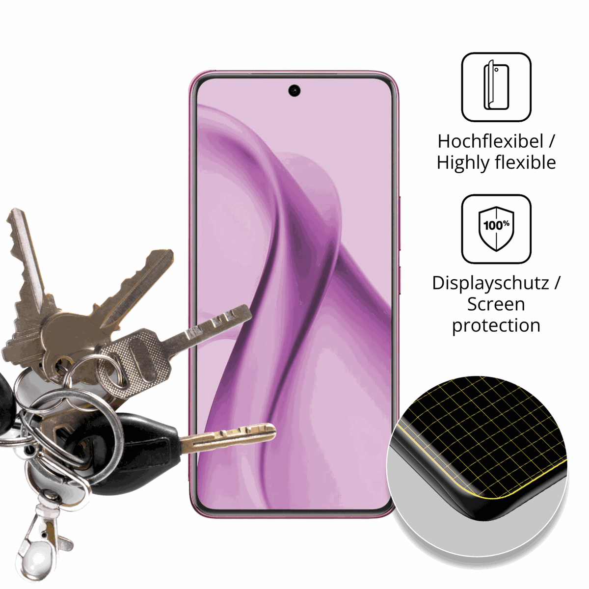 dipos Displayschutz für vivov60e 5g, transparente Oberfläche, perfekte Passform auch für die Rundungen