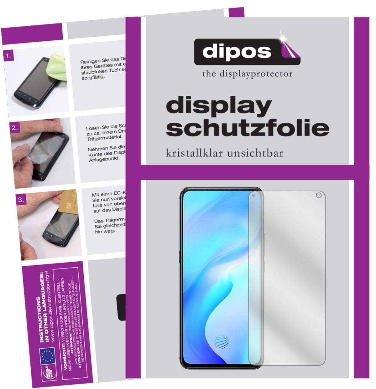 Klare Displayschutzfolie von dipos passend für Vivo X30, präziser Zuschnitt und blasenfrei montiert
