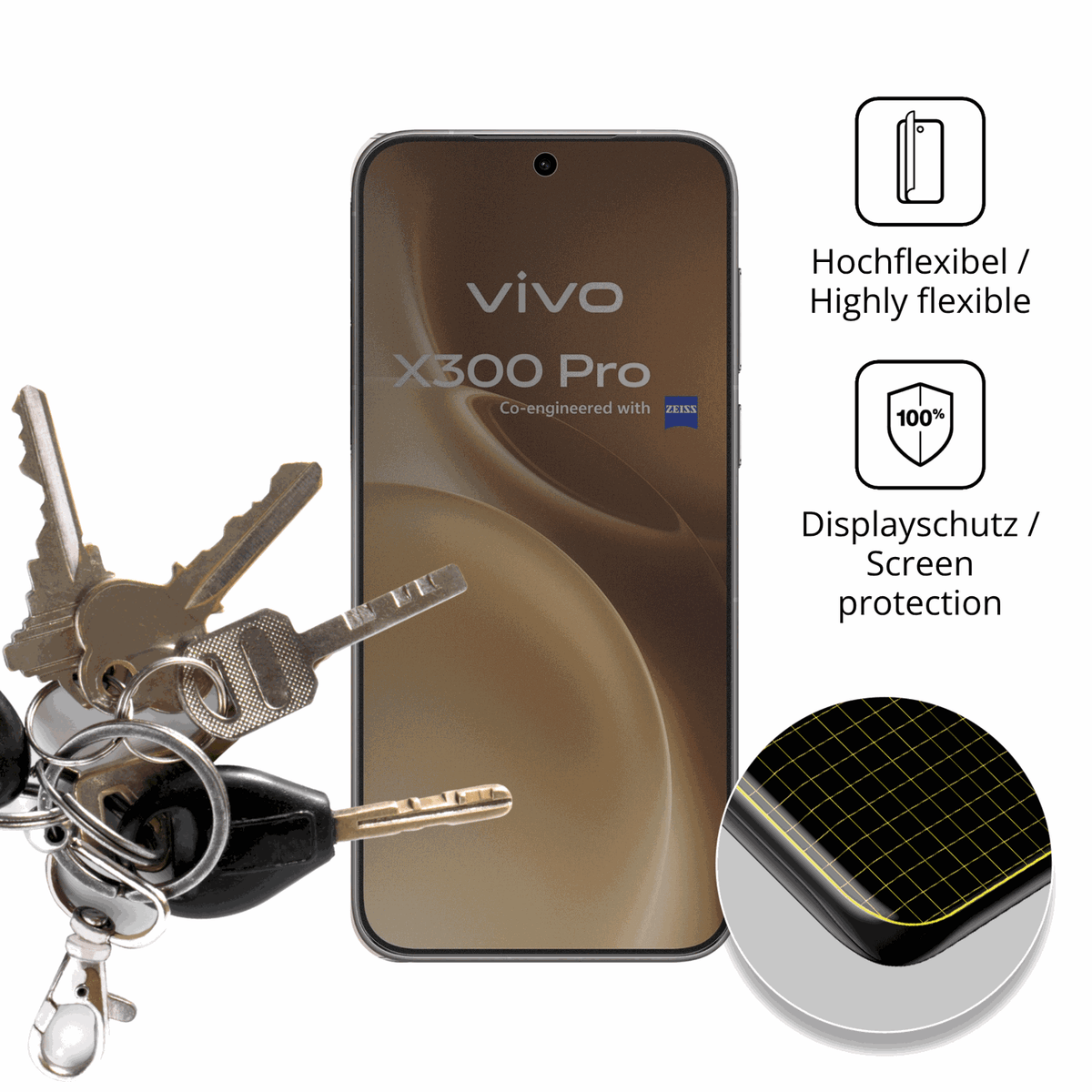 dipos Displayschutz für vivox300 pro, mit Blickschutzfilter und perfekter Passform auch für die Rundungen