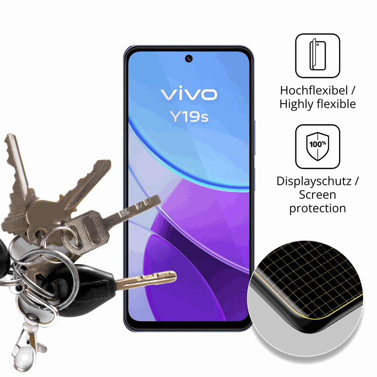 dipos Displayschutz für vivoy19s 5g, transparente Oberfläche, geringe Dicke und perfekte Passform