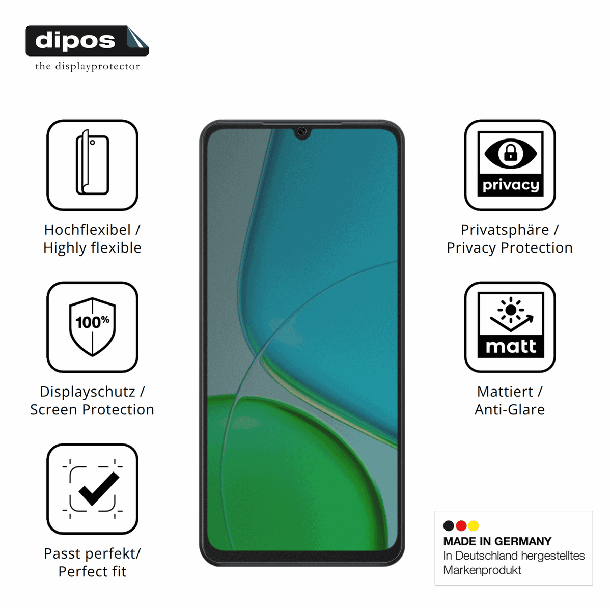 Flexible TPU-Folie passend zugeschnitten für Vivo Y50e, mit Privatsphäre-Schutz durch Sichtschutz-Folie
