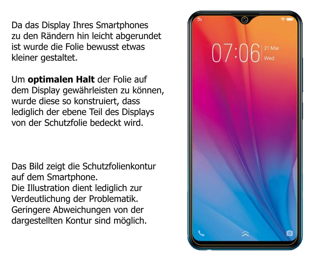 dipos Displayschutz für Vivo Y91C (2020), transparente Oberfläche, perfekte Passform auch für die Rundungen