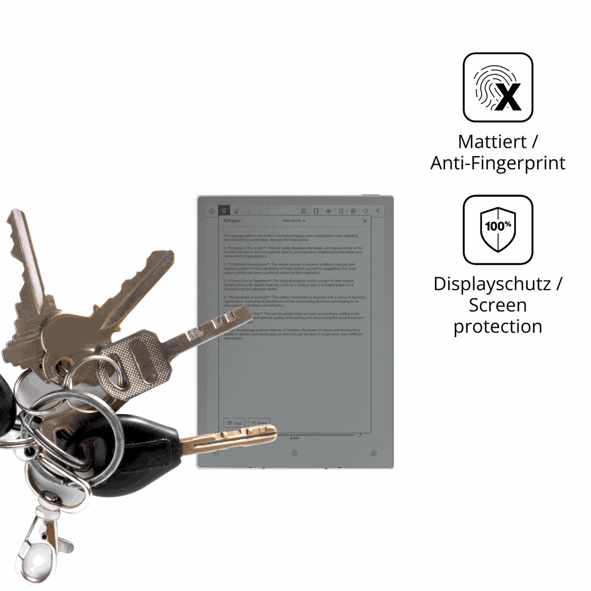 dipos Displayschutz für Viwoods AiPaper Reader, mattierte Oberfläche, Blickschutzfilter und perfekter Passform