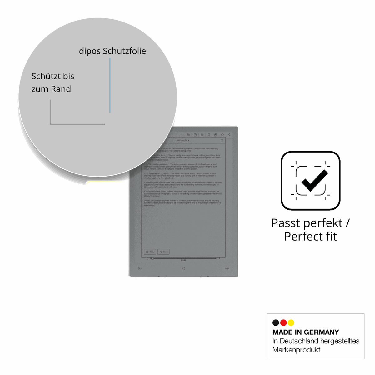 Schutz gegen Kratzer auf dem Viwoods AiPaper Reader Glas durch Schlüssel oder Ähnliches