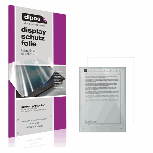 Klare Displayschutzfolie von dipos passend für Viwoods AiPaper Reader, präziser Zuschnitt und blasenfrei montiert