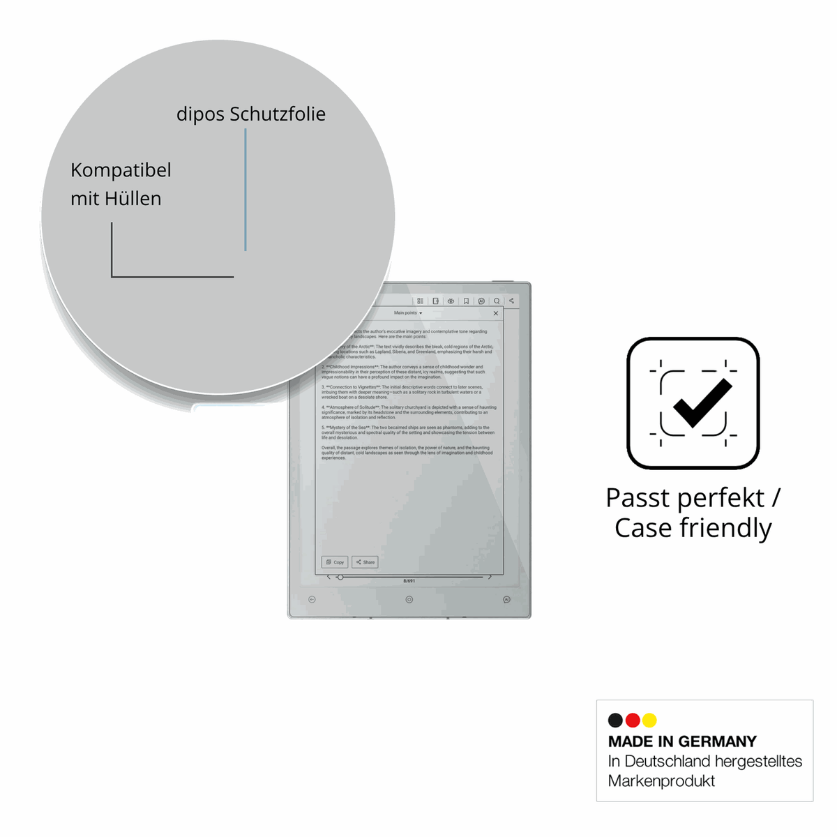 Schutzfolie mit optimaler Passform, zur Verwendung mit Hüllen geeignet