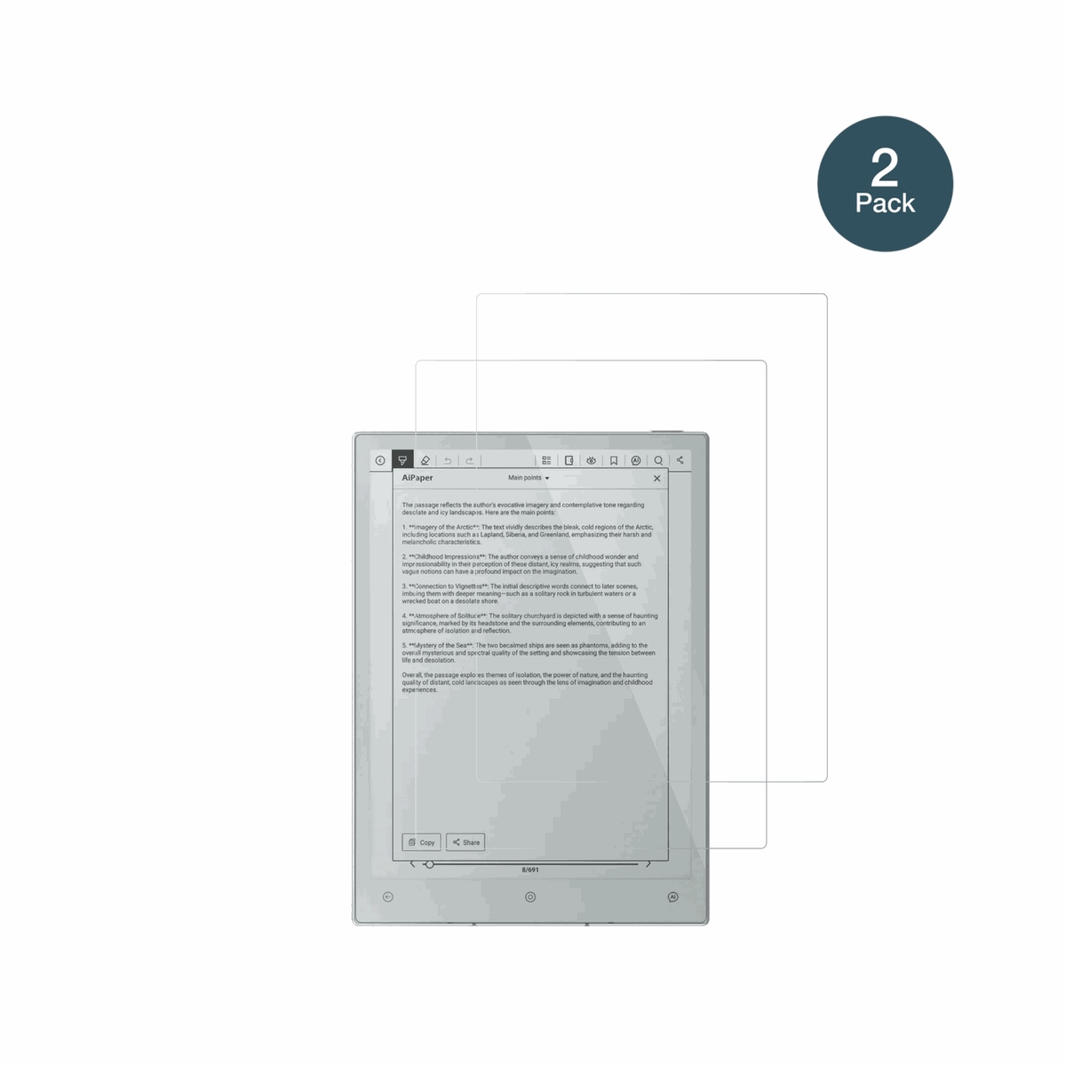 ViwoodsAiPaper Reader mit aufgebrachter dipos Flex Schutzfolie, glasklare Darstellung ohne Einschränkungen