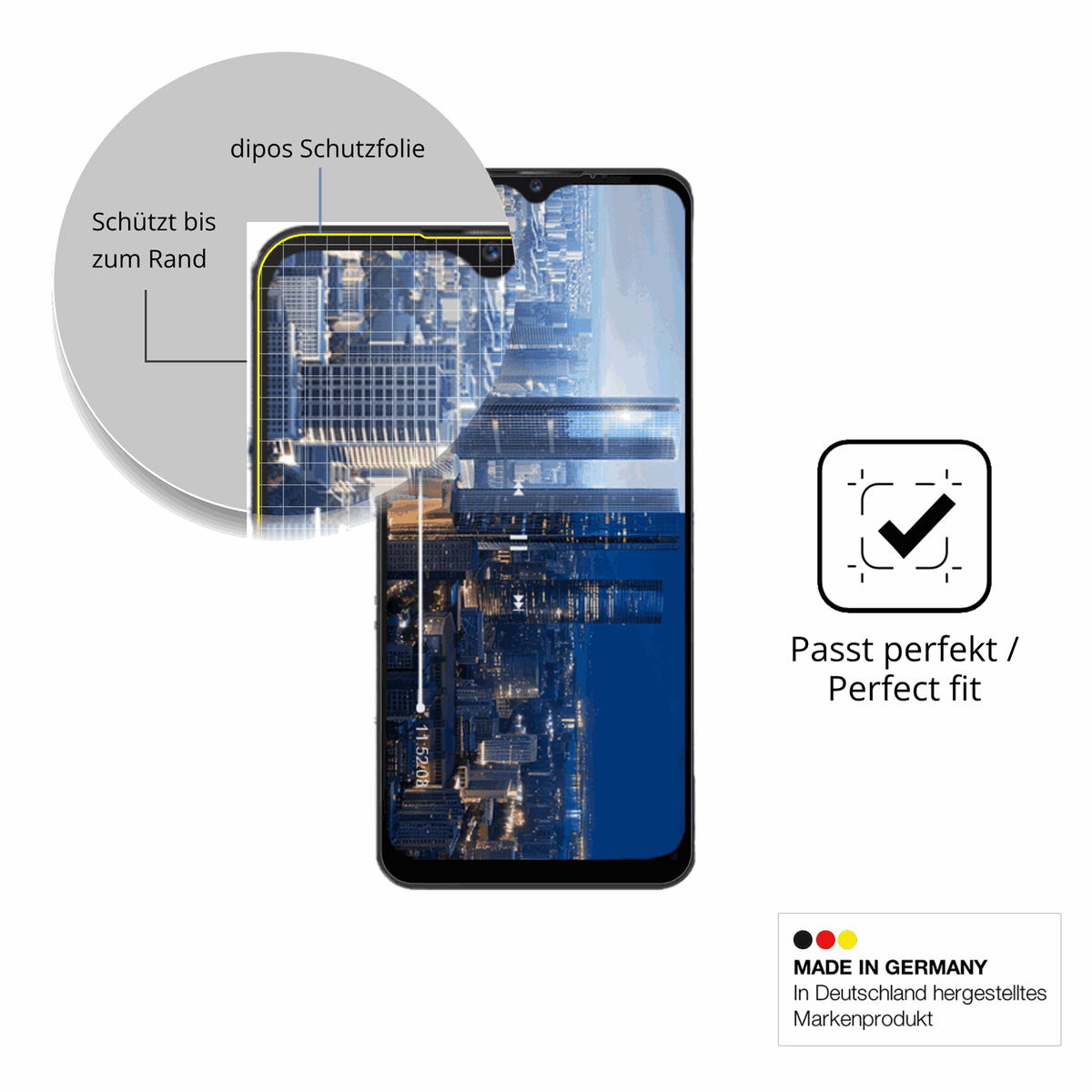 Schutzfolie mit optimaler Passform, zur Verwendung mit Hüllen geeignet