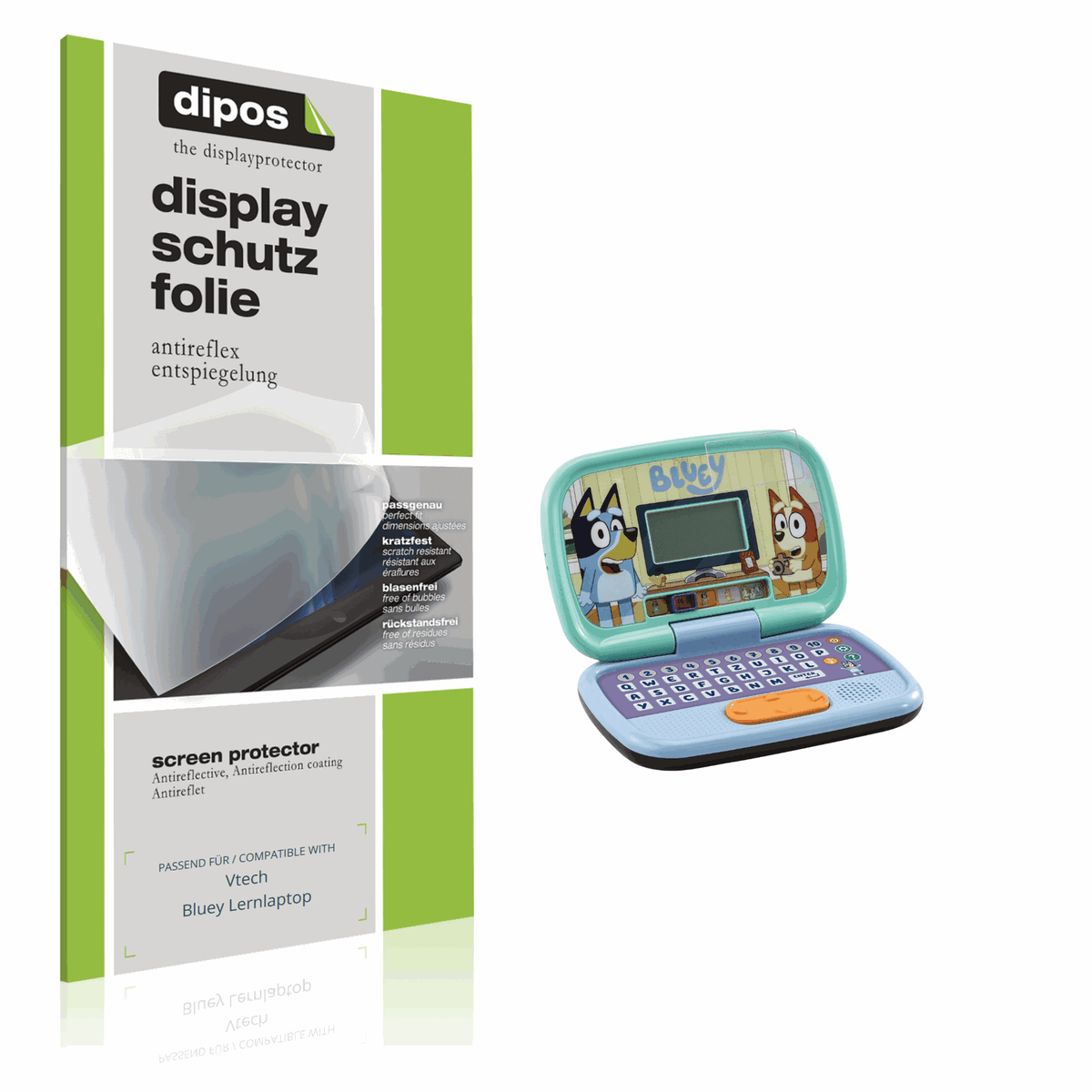 Matte Displayschutzfolie von dipos passend für Vtech Bluey Lernlaptop, präziser Zuschnitt und blasenfrei montiert