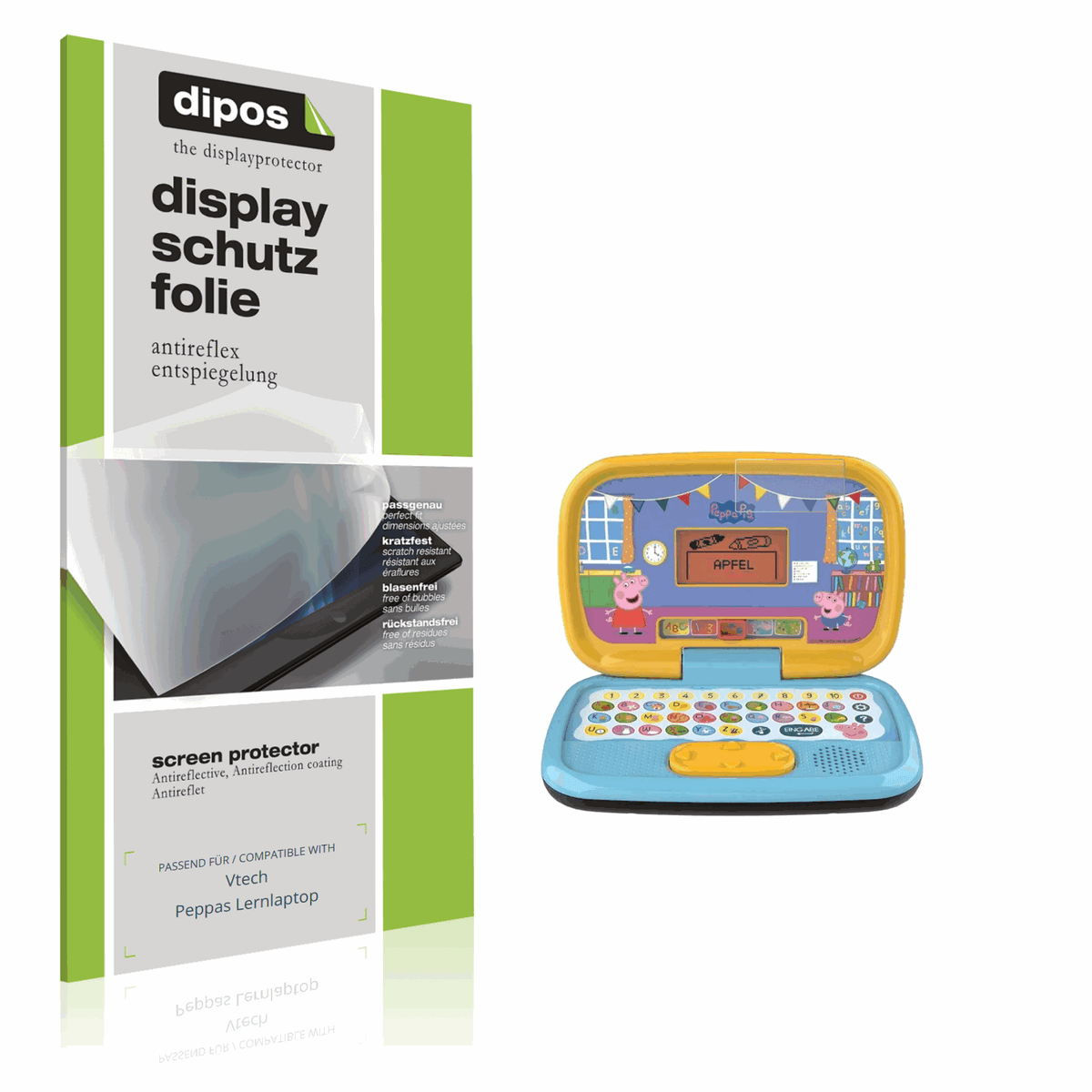 Matte Displayschutzfolie von dipos passend für Vtech Peppas Lernlaptop, präziser Zuschnitt und blasenfrei montiert
