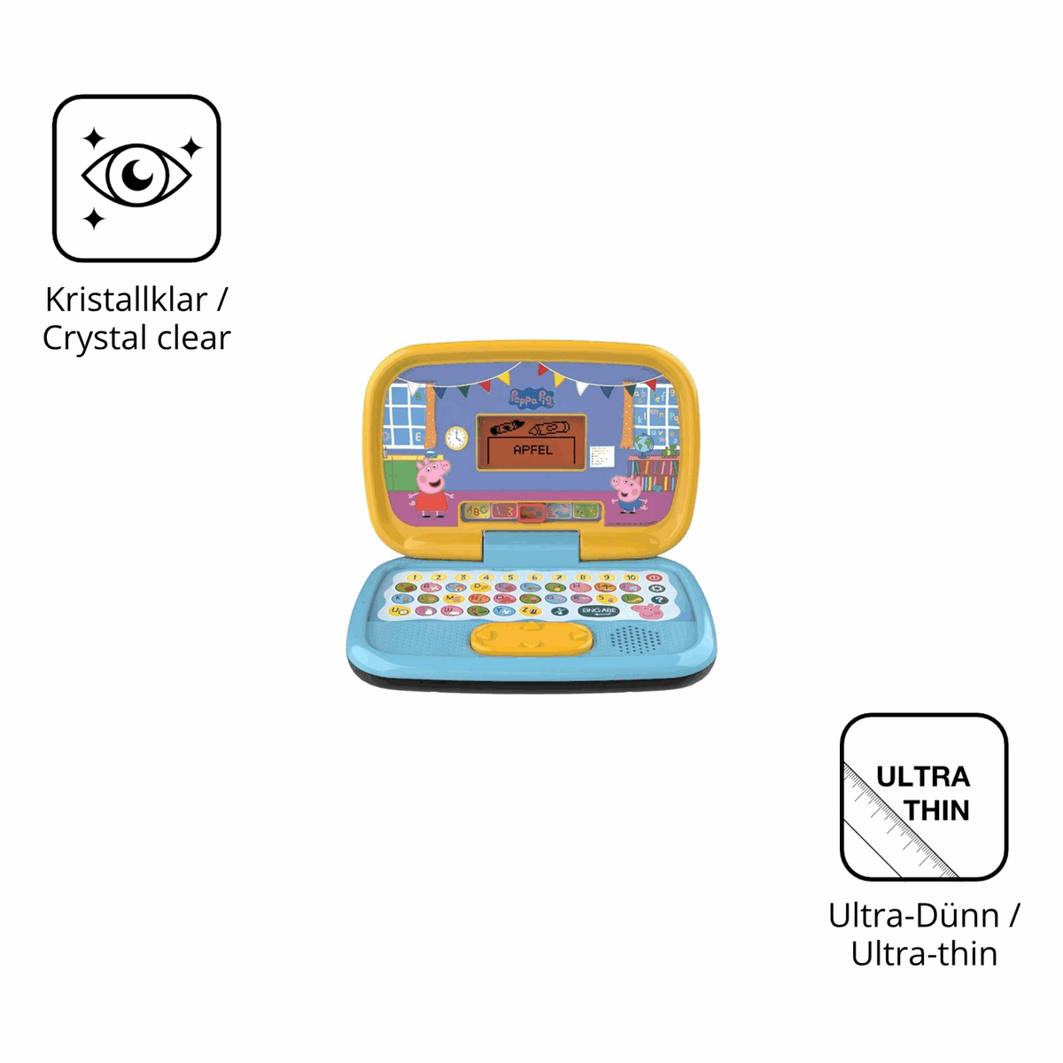Dünne und klare Folie passend zugeschnitten für Vtech Peppas Lernlaptop