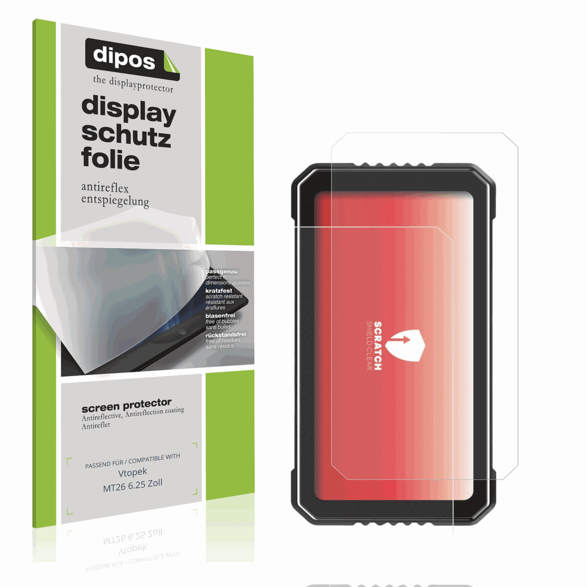 Matte Displayschutzfolie von dipos passend für Vtopek MT26 6.25 Zoll, präziser Zuschnitt und blasenfrei montiert
