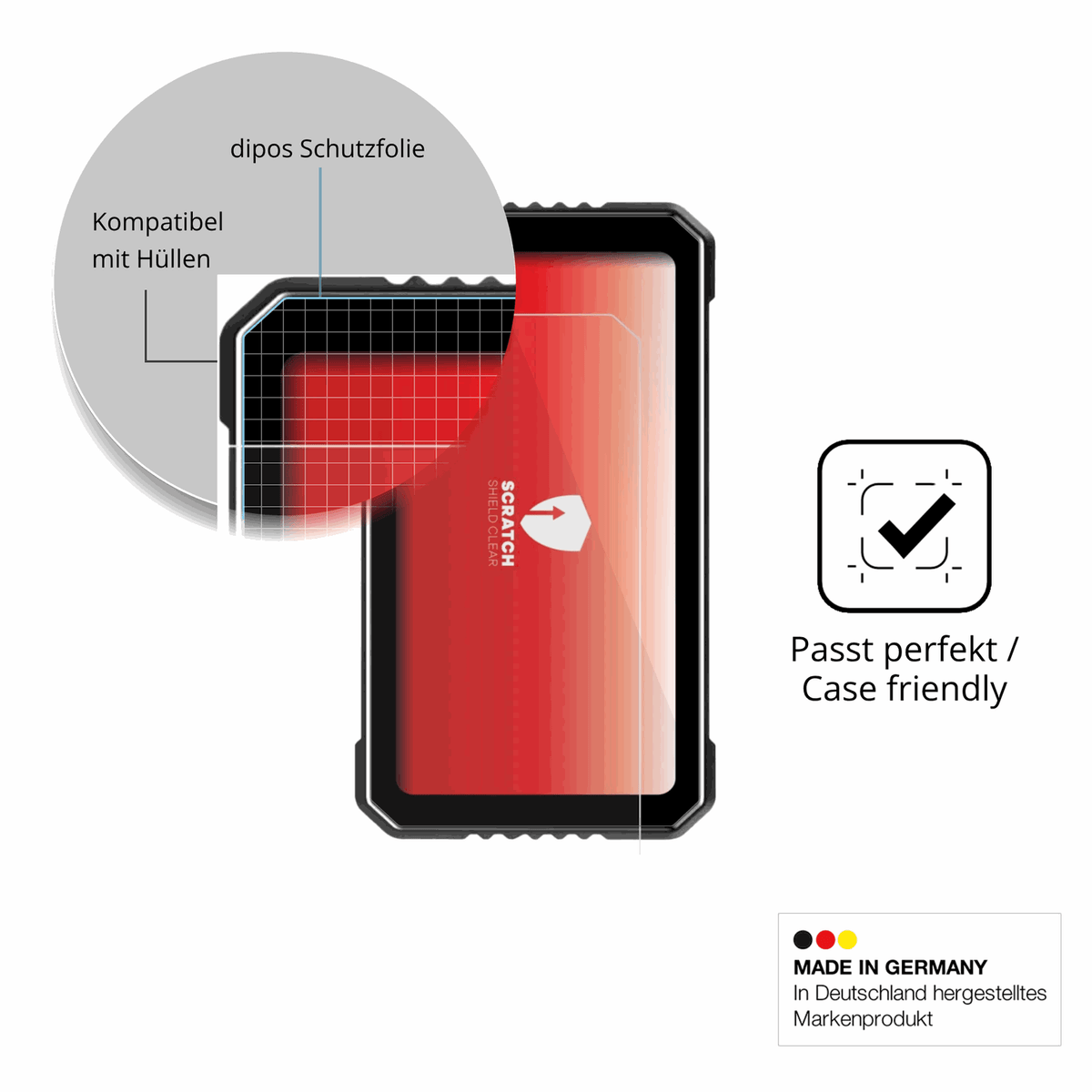 Schutzfolie mit optimaler Passform, zur Verwendung mit Hüllen geeignet