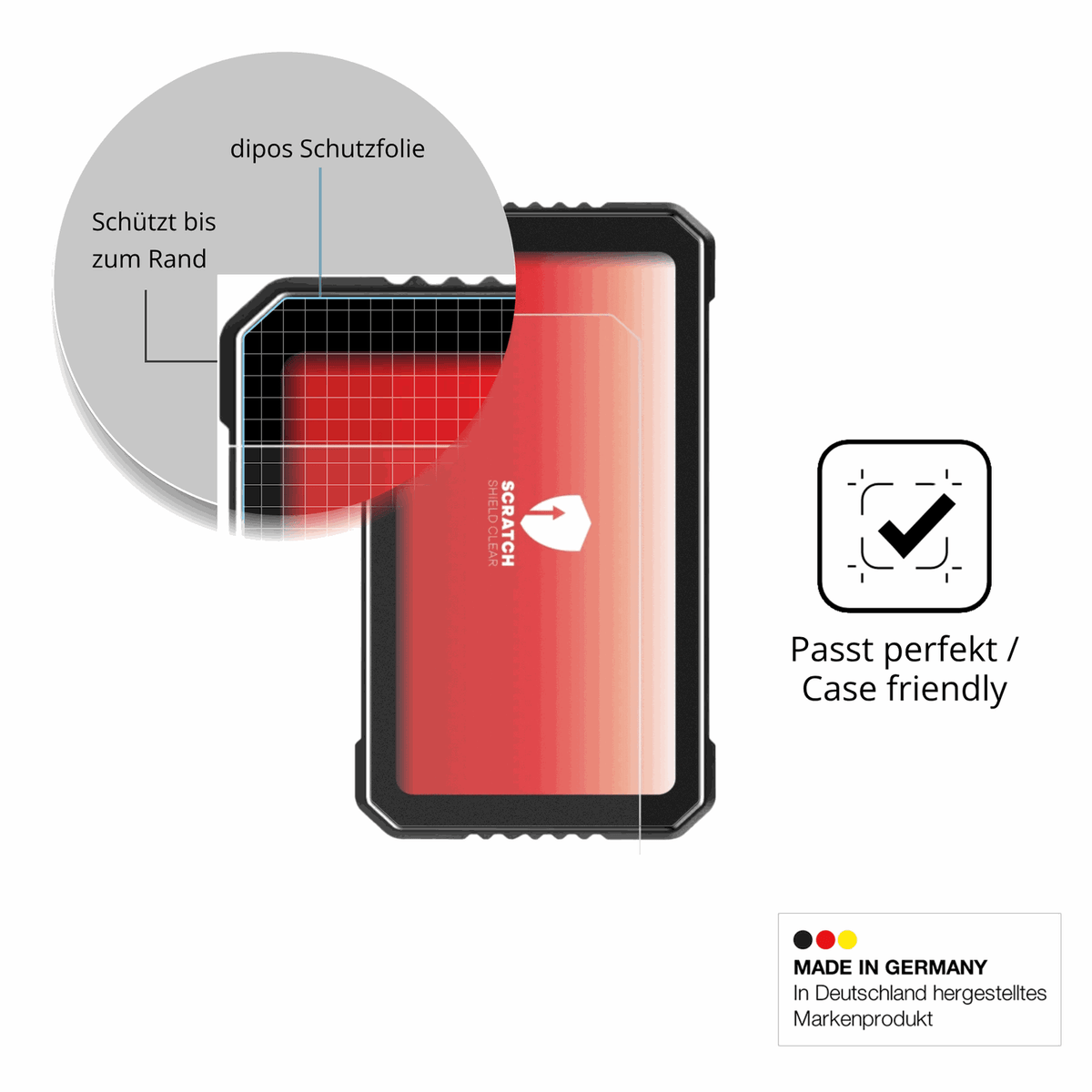 Schutzglasfolie mit optimaler Passform, zur Verwendung mit Hüllen geeignet
