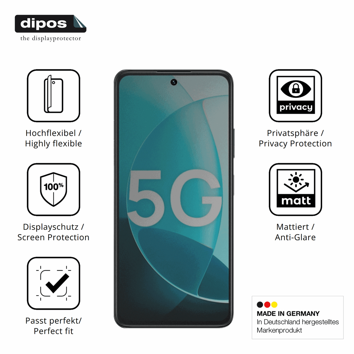 Flexible TPU-Folie passend zugeschnitten für Wiko Hi Enjoy 80 Plus, mit Privatsphäre-Schutz durch Sichtschutz-Folie