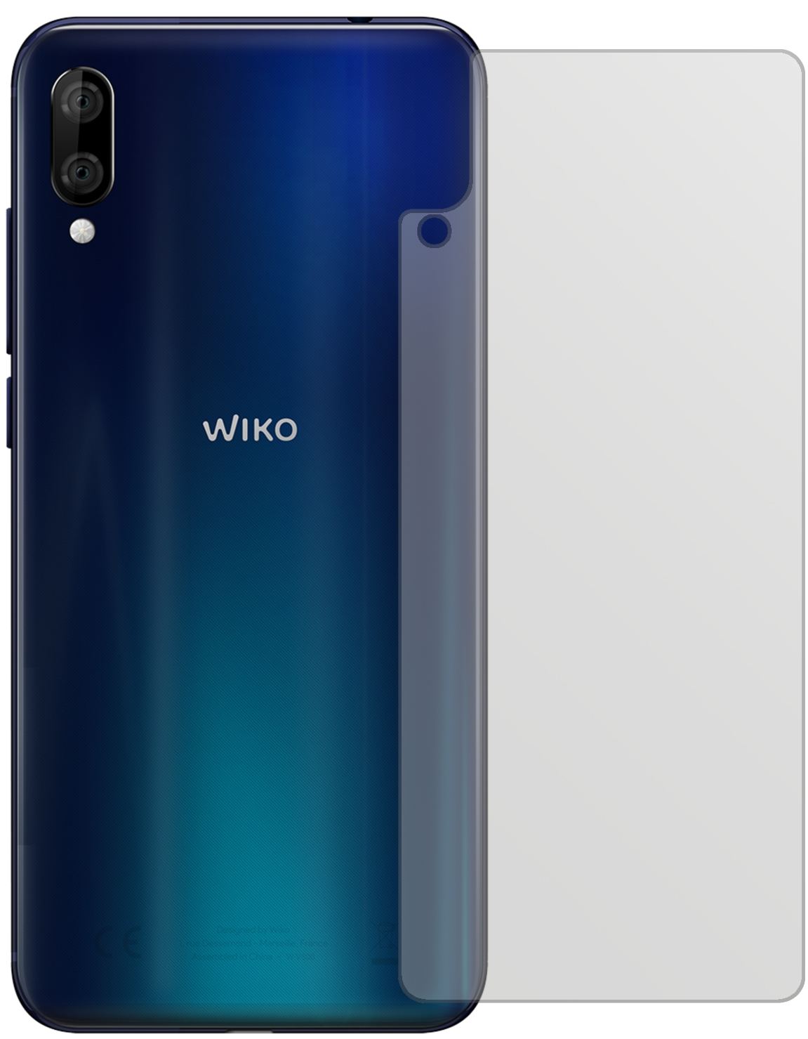 WikoView 3 Lite Rückseite mit aufgebrachter dipos Displayschutzfolie, die lästige Fingerabdrücke minimiert