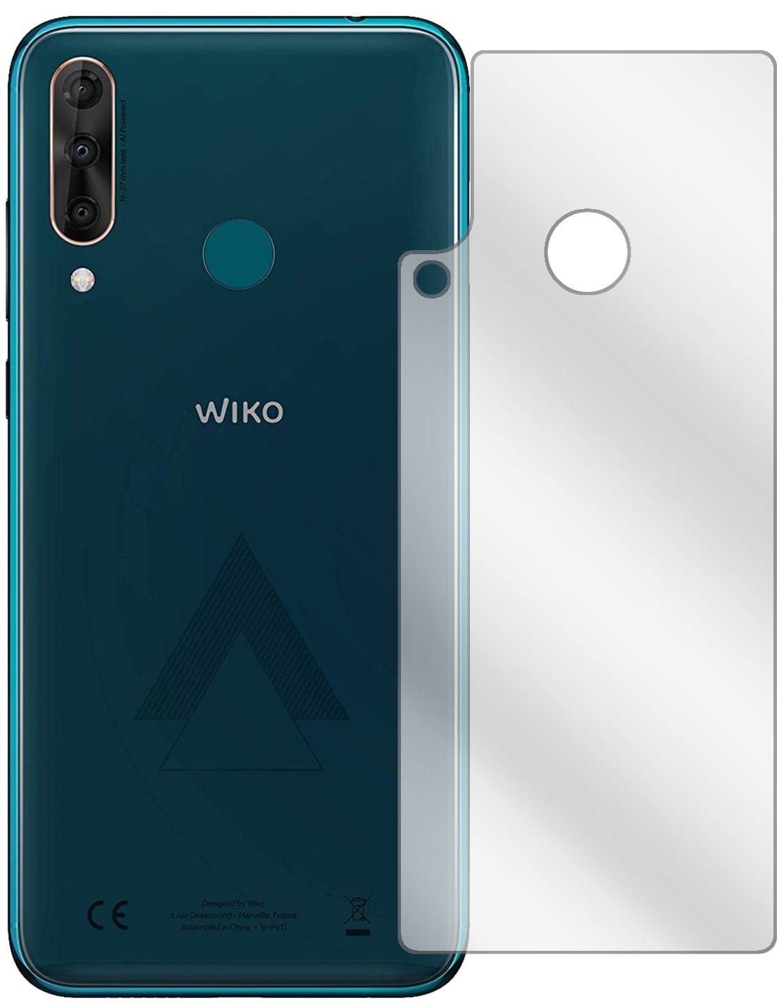 WikoView 3 Pro Rückseite mit aufgebrachter dipos Displayschutzfolie, glasklare Darstellung ohne Einschränkungen