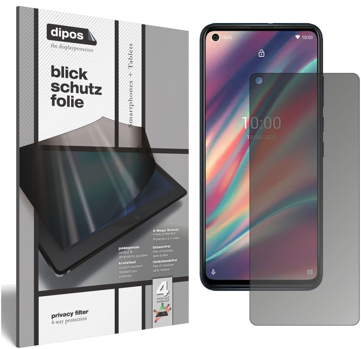 Blickschutzfolie von dipos passend für Wiko View5, präziser Zuschnitt und blasenfrei montiert