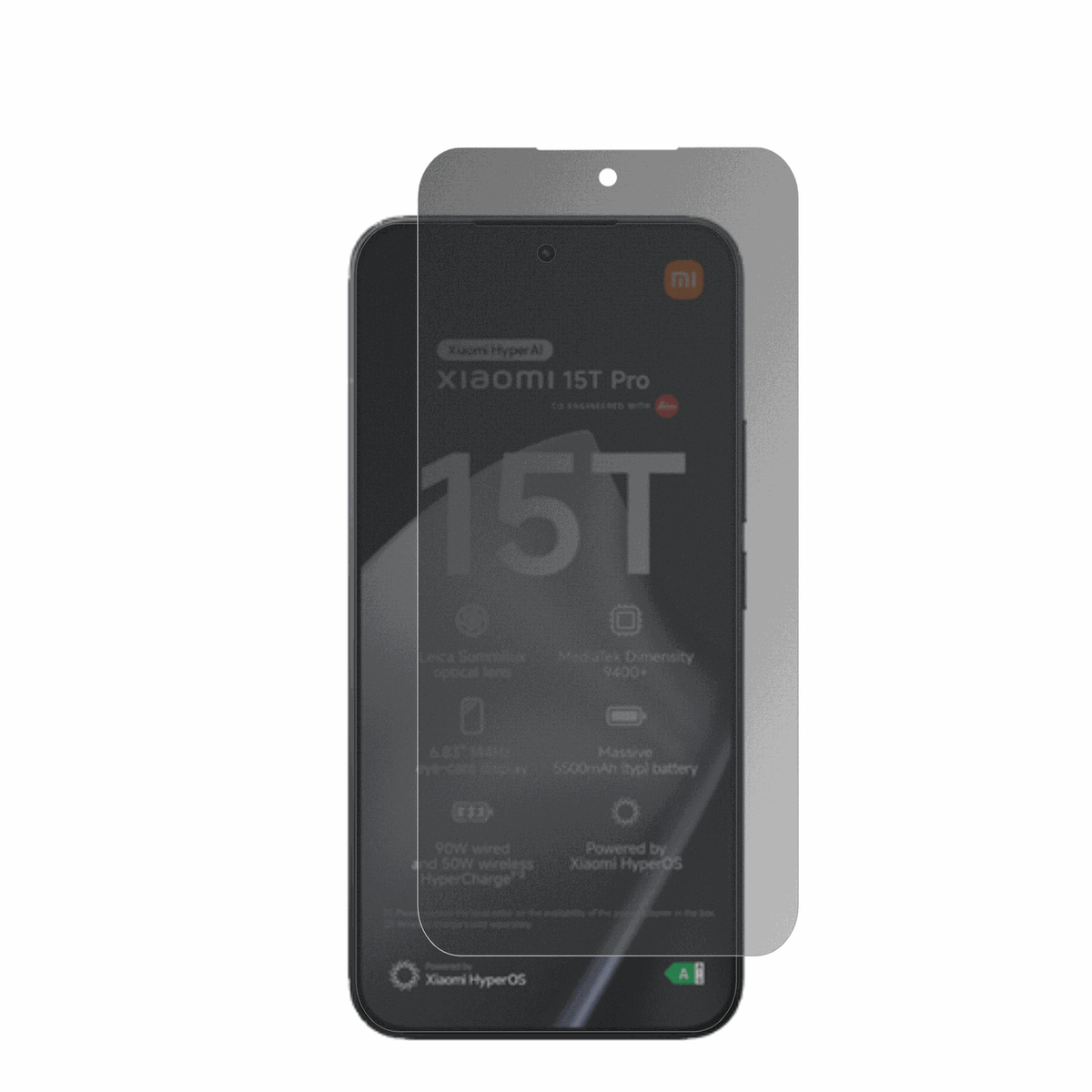 Xiaomi15T Pro mit aufgebrachtem dipos Displayschutz, der seitliche Einblicke blockiert
