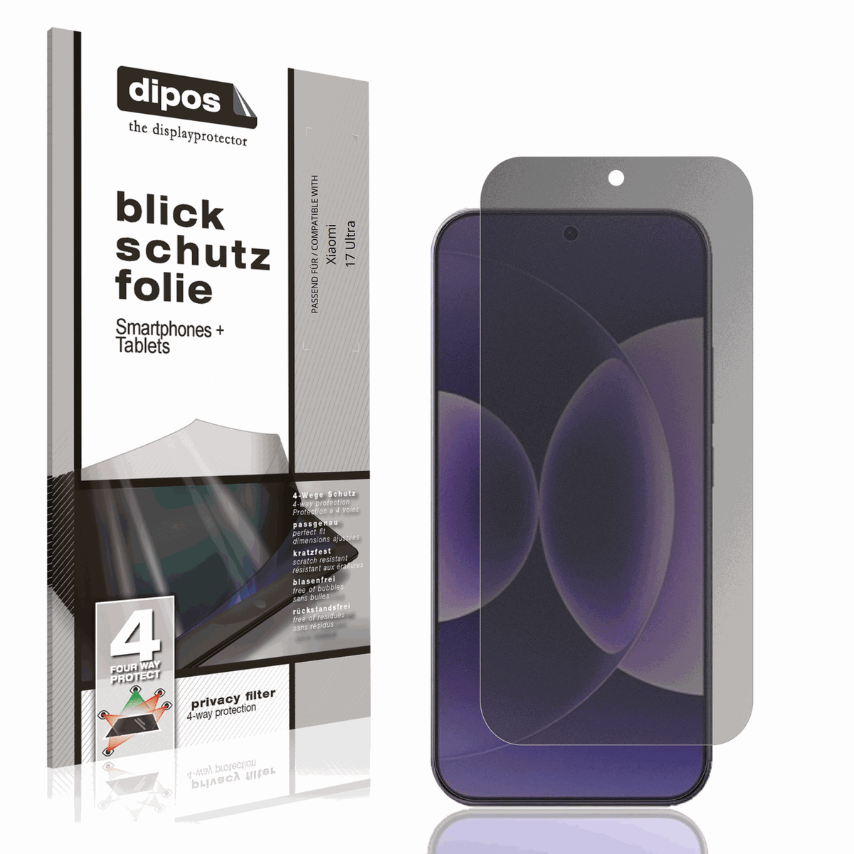 Blickschutzfolie von dipos passend für Xiaomi 17 Ultra, präziser Zuschnitt und blasenfrei montiert