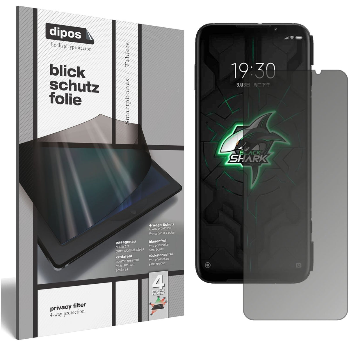 Blickschutzfolie von dipos passend für Xiaomi Black Shark 3, präziser Zuschnitt und blasenfrei montiert
