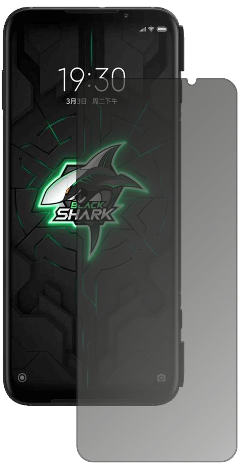XiaomiBlack Shark 3 5G mit aufgebrachtem dipos Displayschutz, der seitliche Einblicke blockiert