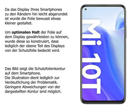 dipos Displayschutz für Xiaomi Mi 10T, transparente Oberfläche, perfekte Passform auch für die Rundungen