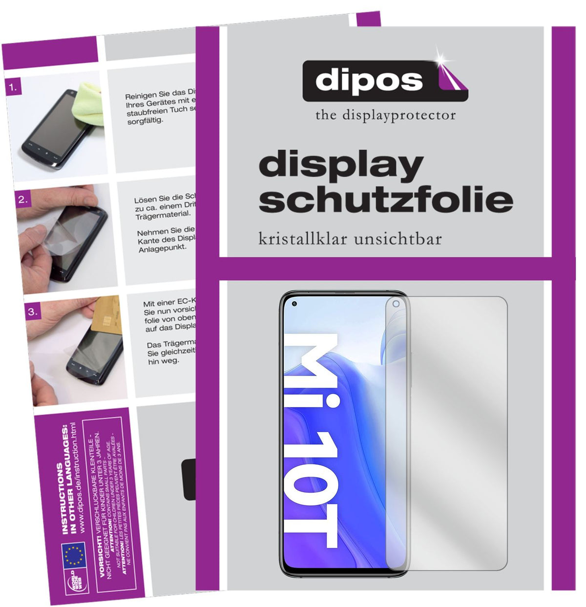 Klare Displayschutzfolie von dipos passend für Xiaomi Mi 10T Pro, präziser Zuschnitt und blasenfrei montiert