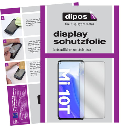 Klare Displayschutzfolie von dipos passend für Xiaomi Mi 10T Pro, präziser Zuschnitt und blasenfrei montiert