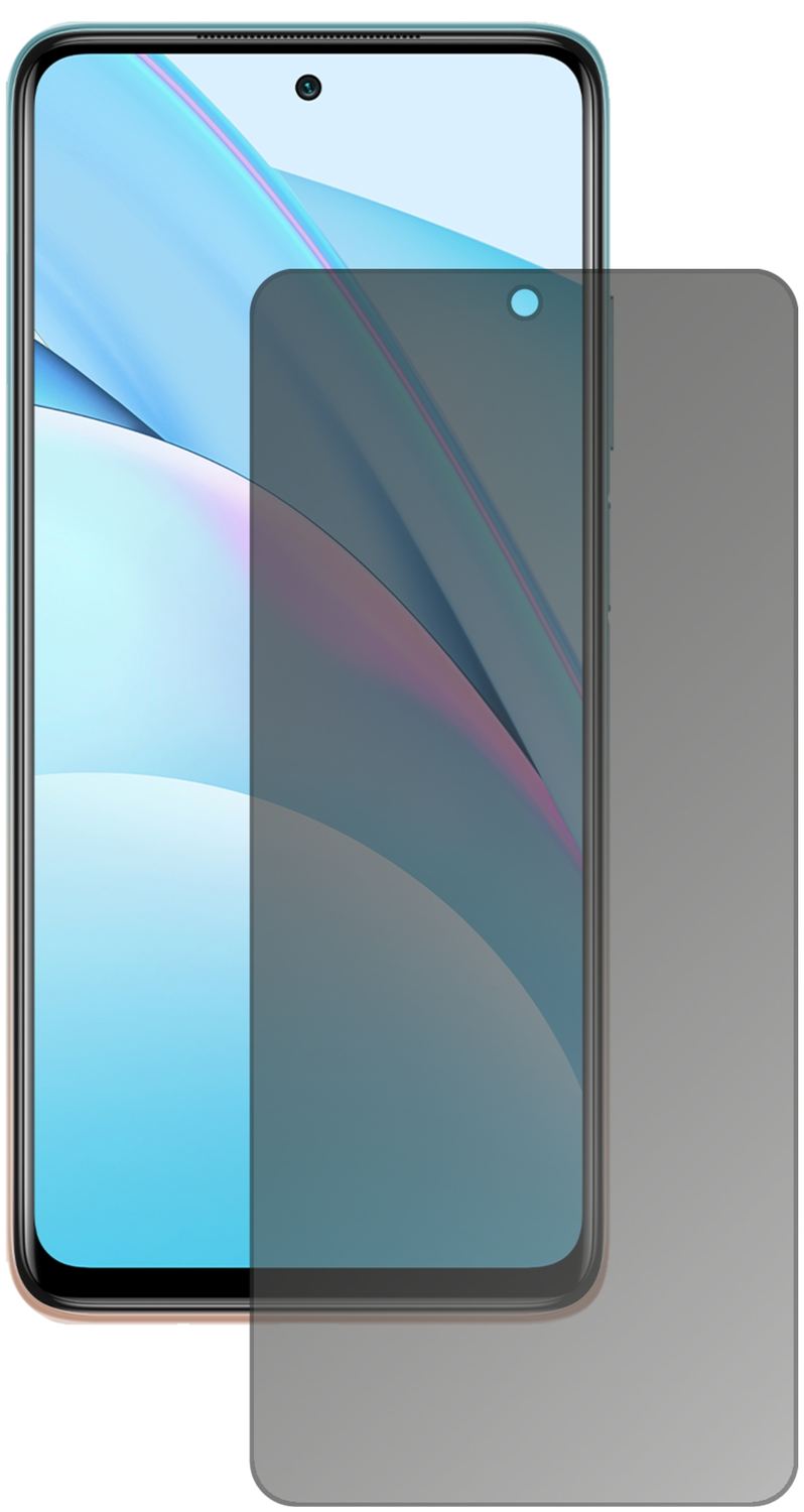 XiaomiMi 10T Lite mit aufgebrachtem dipos Displayschutz, der seitliche Einblicke blockiert