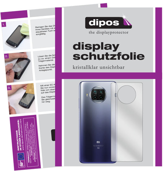 Klare Displayschutzfolie von dipos passend für Xiaomi Mi 10T Lite Rückseite, präziser Zuschnitt und blasenfrei montiert