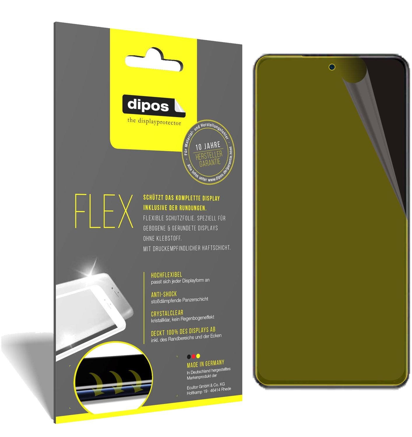 Klare Displayschutzfolie von dipos passend für Xiaomi Mi 11X Pro, 100% Displayabdeckung und blasenfreie Montage