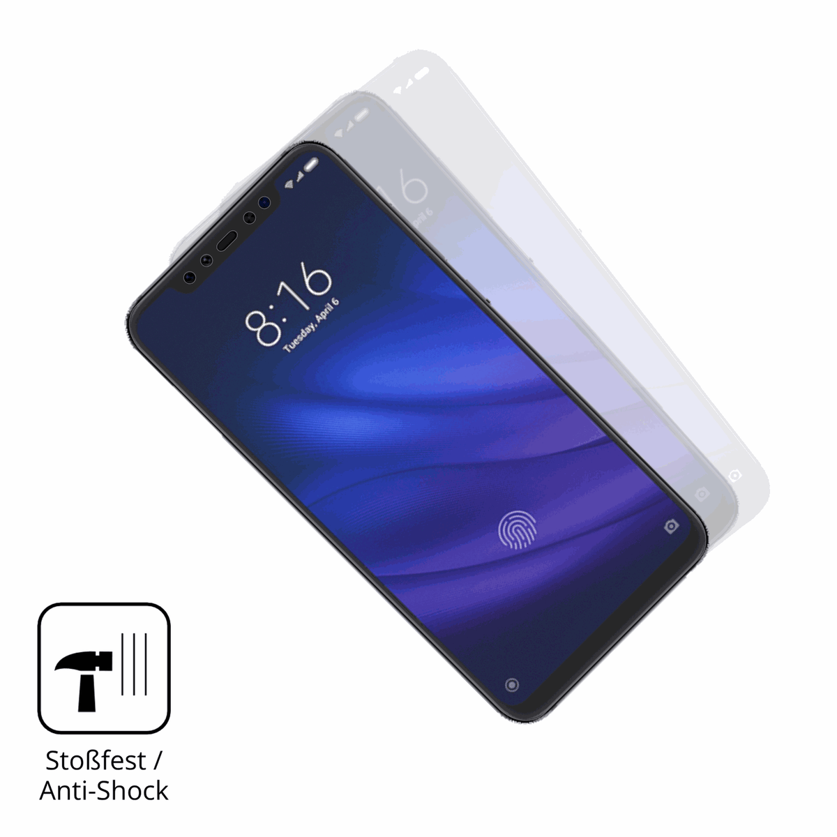 Schutz gegen Kratzer auf dem Xiaomi Mi 8 Pro Glas durch Schlüssel, Stöße gegen die Tischkante oder Stürze