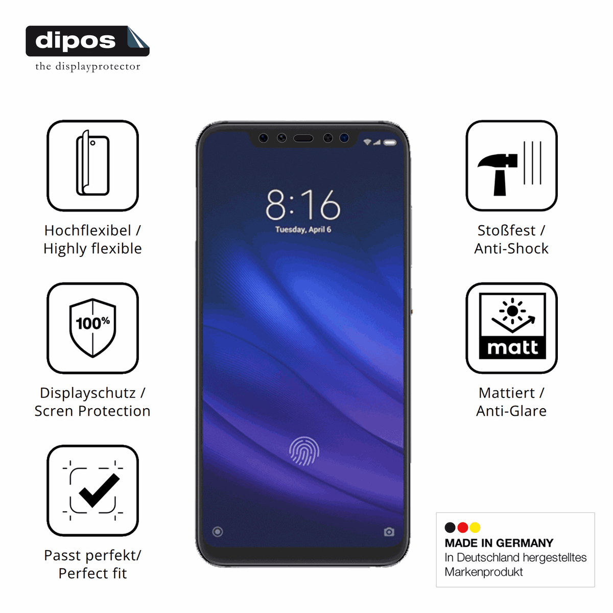 Displayschutz hergestellt in Deutschland, höchste Qualität made in Germany
