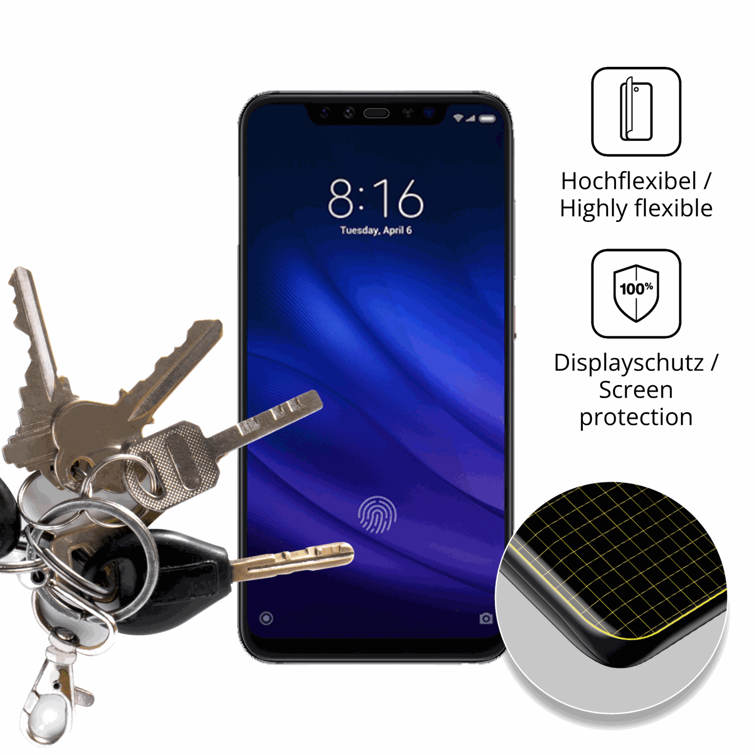 dipos Displayschutz für Xiaomi Mi 8 Pro, transparente Oberfläche, geringe Dicke und perfekte Passform