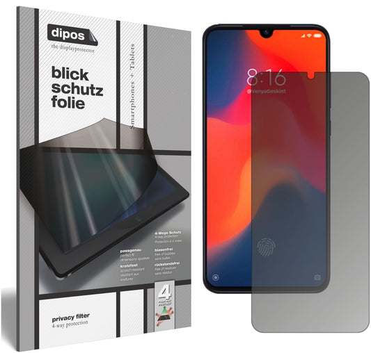 Blickschutzfolie von dipos passend für Xiaomi Mi 9 Pro, präziser Zuschnitt und blasenfrei montiert