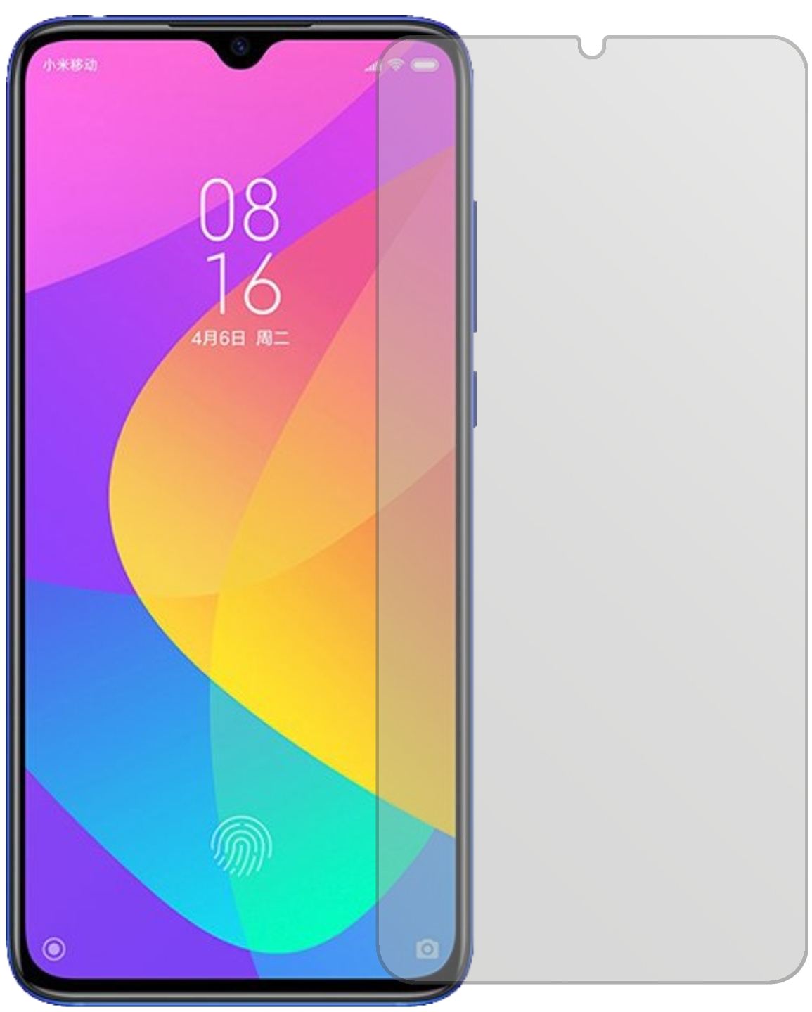 XiaomiMi 9 Lite mit aufgebrachter dipos Displayschutzfolie, die lästige Fingerabdrücke minimiert